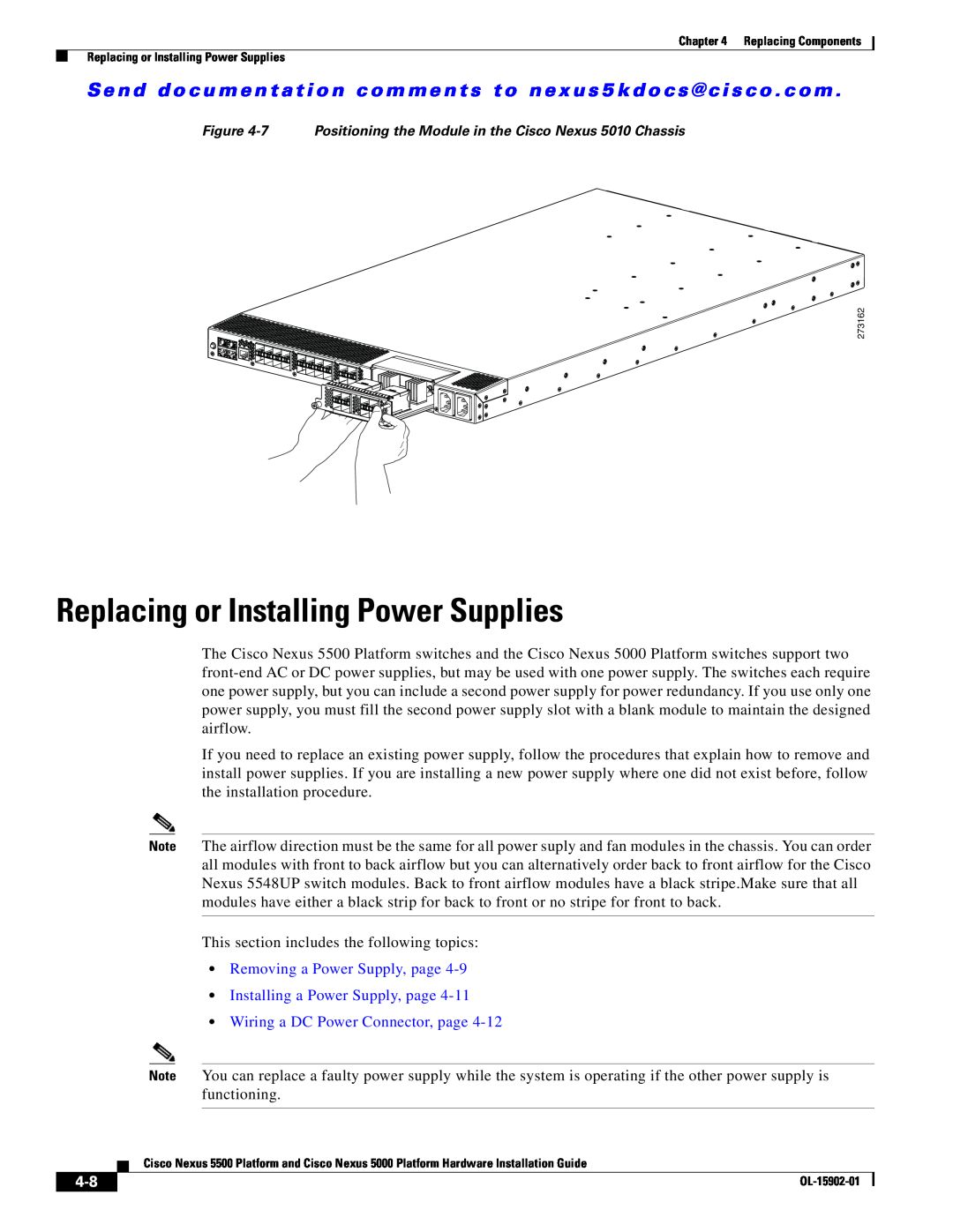 Cisco Systems 5000 Replacing or Installing Power Supplies, Removing a Power Supply, page Installing a Power Supply, page 