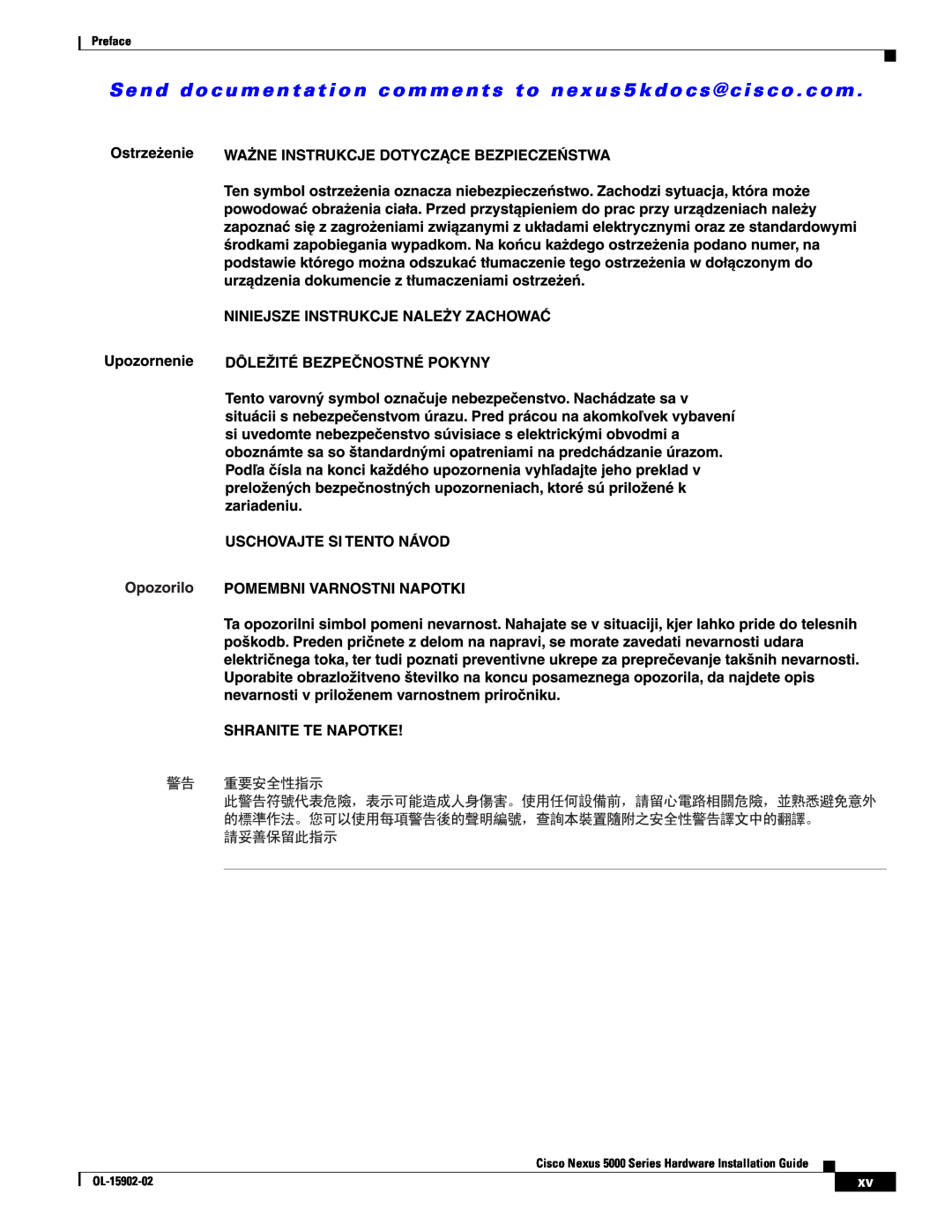 Cisco Systems manual Preface, Cisco Nexus 5000 Series Hardware Installation Guide, OL-15902-02 