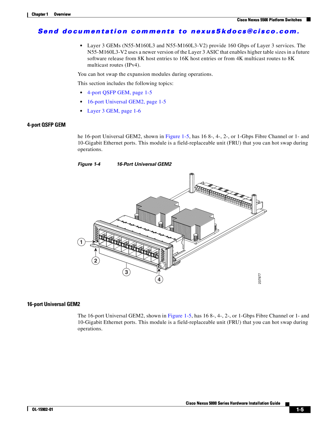 Cisco Systems 5000 manual port QSFP GEM, page 16-port Universal GEM2, page Layer 3 GEM, page 