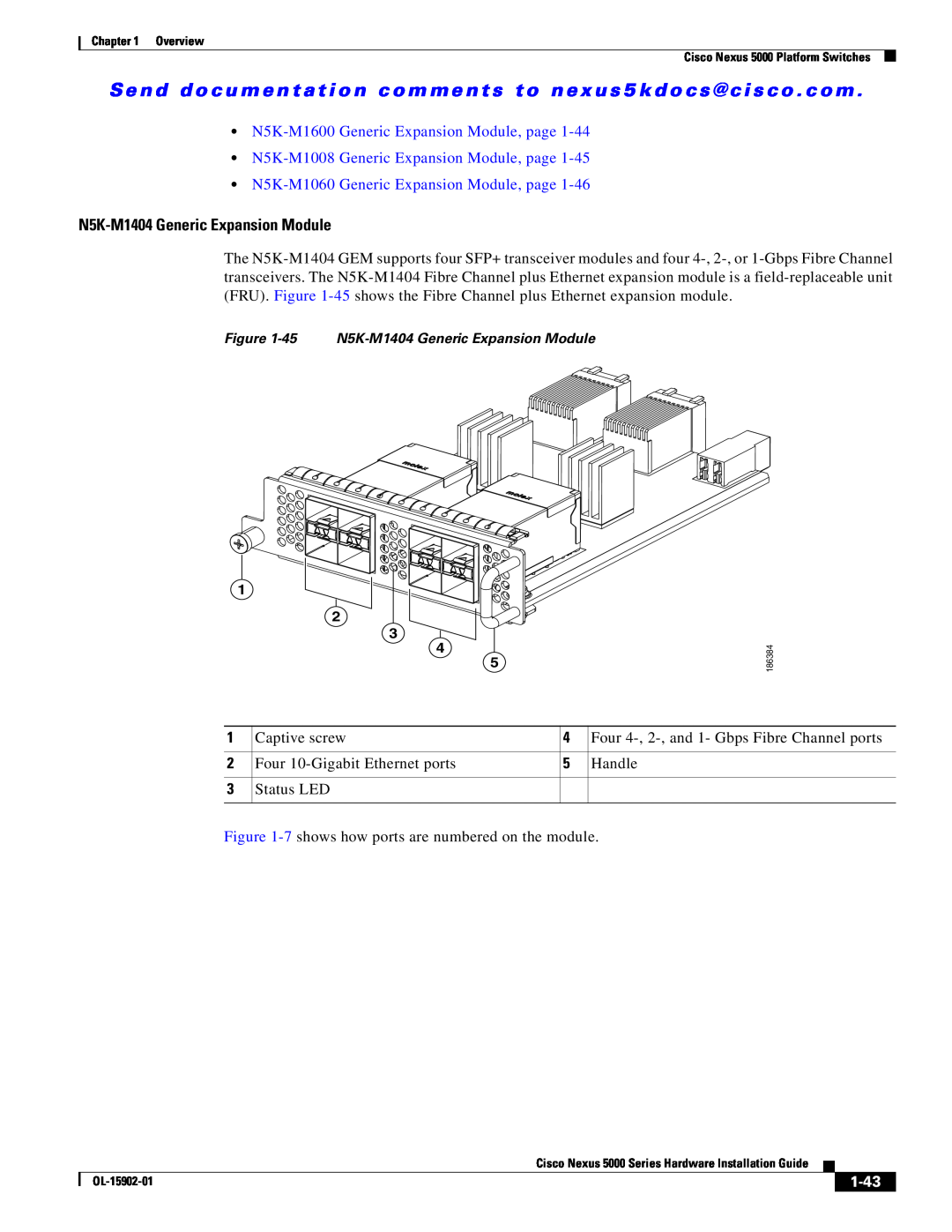 Cisco Systems 5000 manual N5K-M1404 Generic Expansion Module, N5K-M1600 Generic Expansion Module, page, 1-43 
