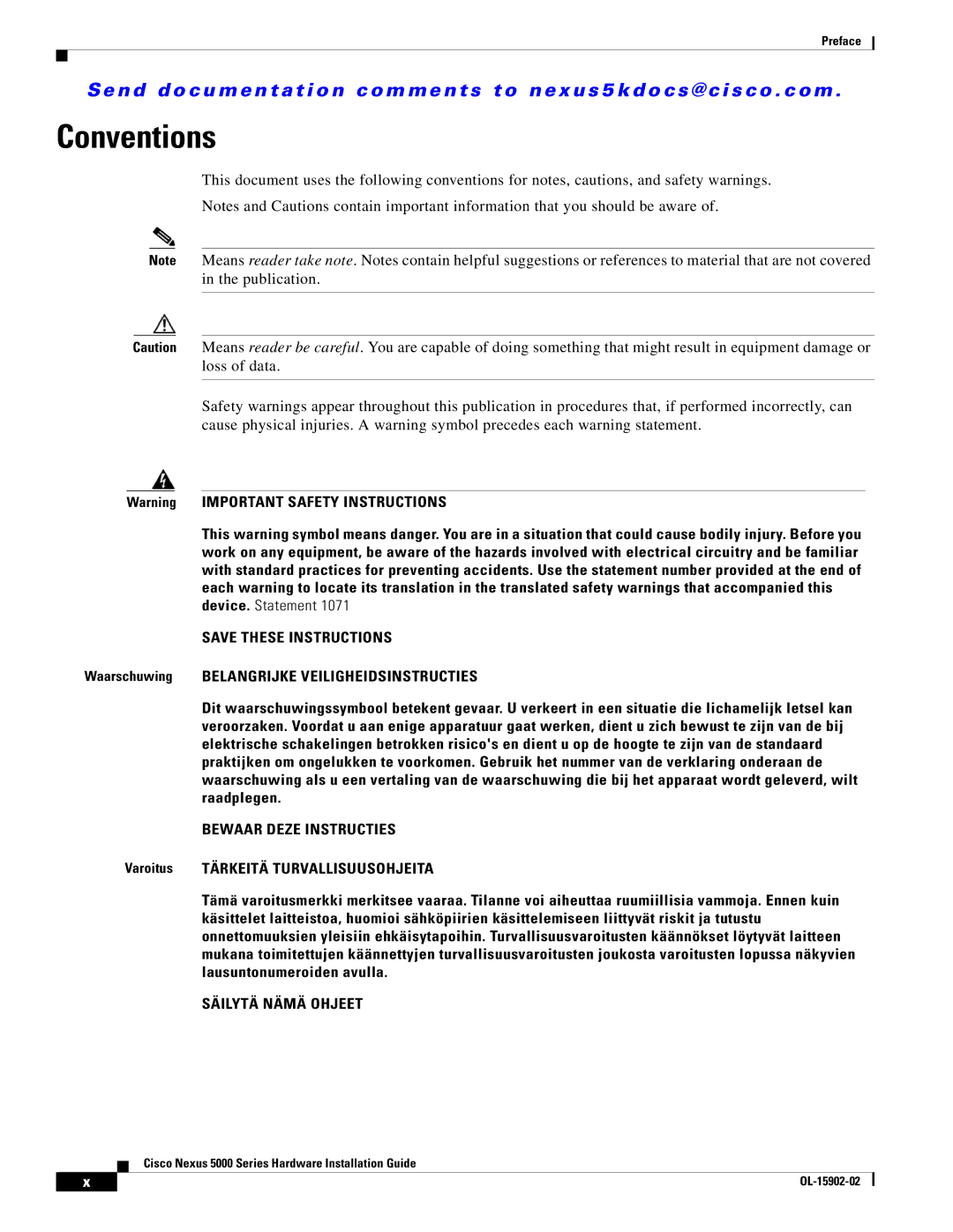 Cisco Systems 5000 manual Conventions, Bewaar Deze Instructies 