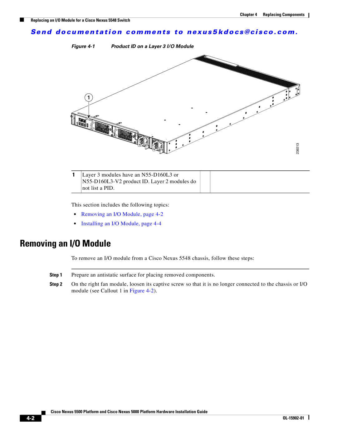 Cisco Systems 5000 manual Removing an I/O Module, Product ID on a Layer 3 I/O Module 