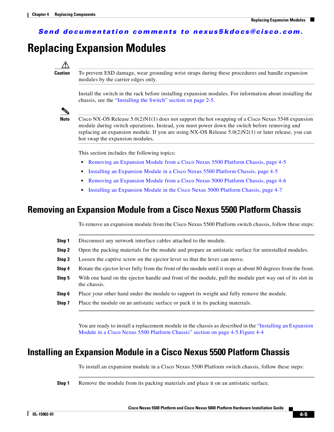 Cisco Systems 5000 manual Replacing Expansion Modules 