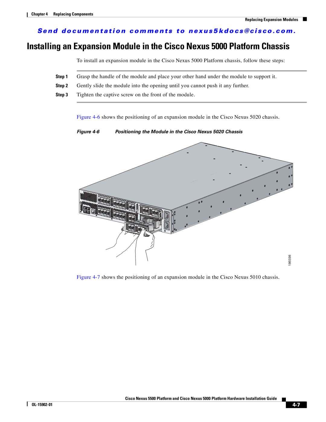 Cisco Systems 5000 manual Positioning the Module in the Cisco Nexus 5020 Chassis 