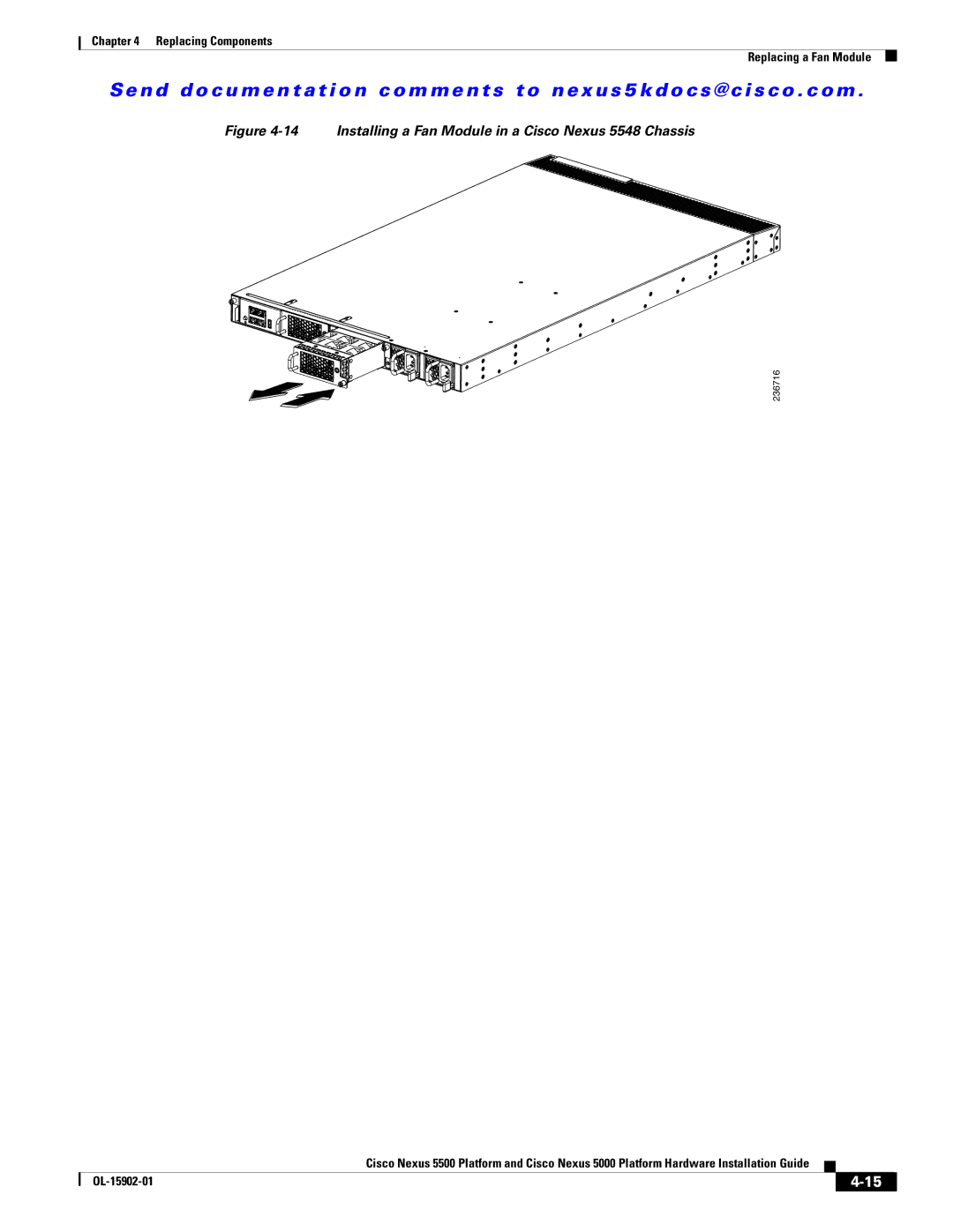 Cisco Systems 5000 manual Installing a Fan Module in a Cisco Nexus 5548 Chassis 