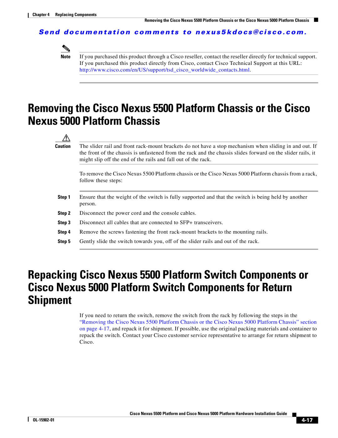 Cisco Systems 5000 manual Replacing Components 