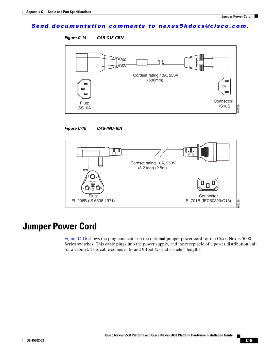 Cisco Systems 5000 manual Jumper Power Cord, SS10A 