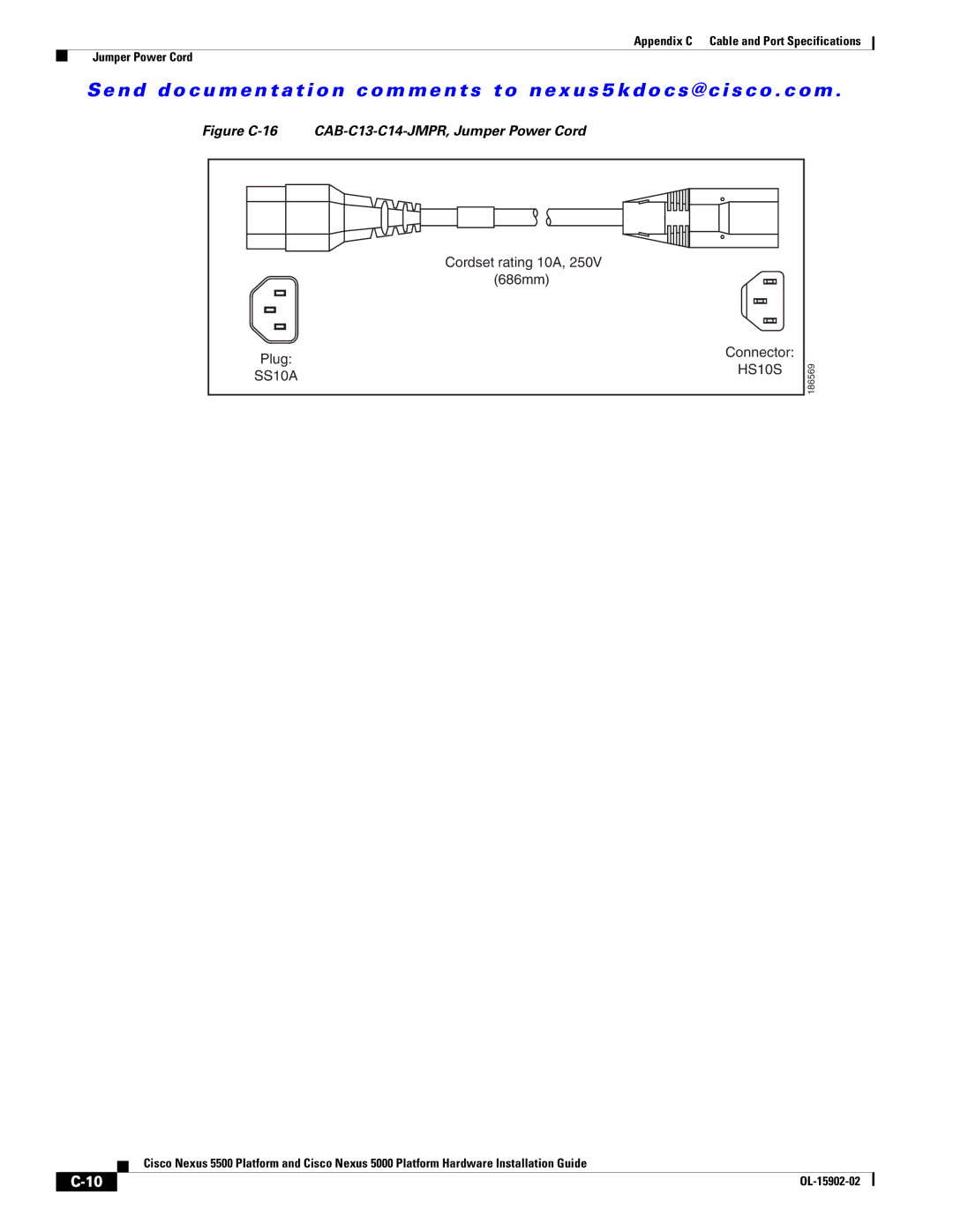 Cisco Systems 5000 manual Figure C-16 CAB-C13-C14-JMPR, Jumper Power Cord 