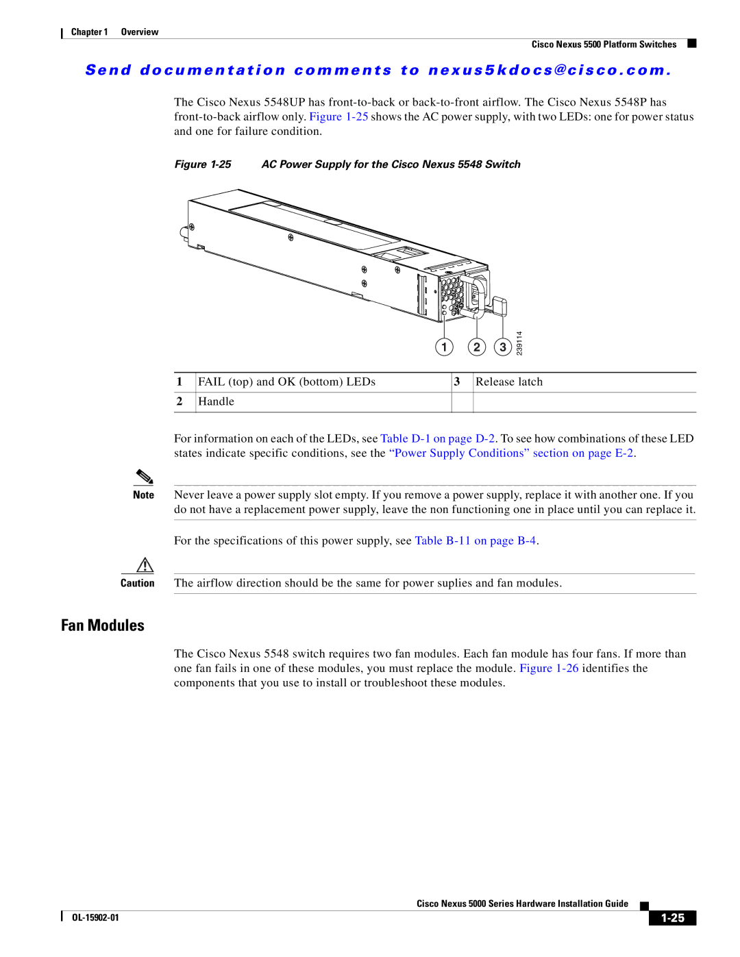 Cisco Systems 5000 manual Fan Modules, Fail top and OK bottom LEDs Release latch Handle 