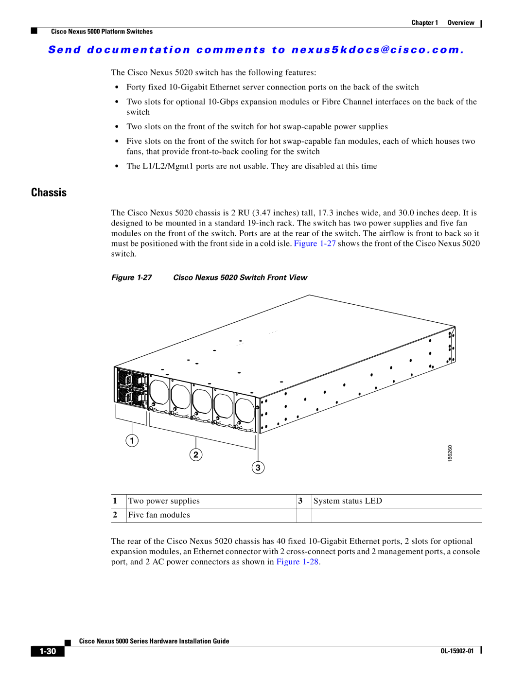 Cisco Systems 5000 manual Two power supplies System status LED Five fan modules 