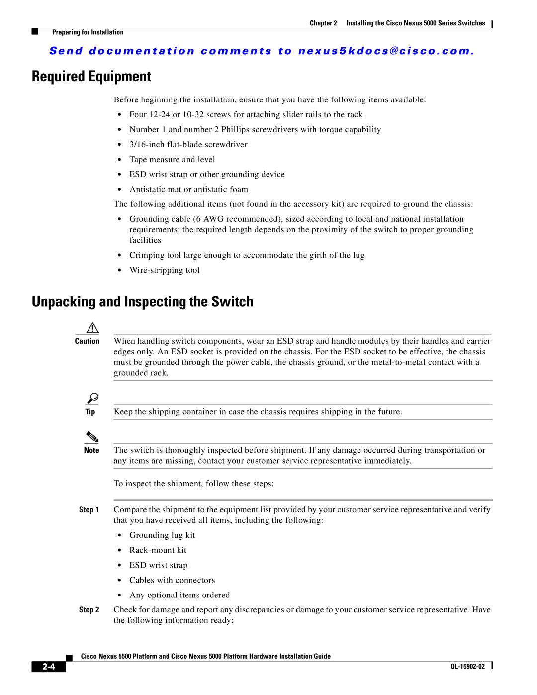 Cisco Systems 5000 manual Required Equipment, Unpacking and Inspecting the Switch 