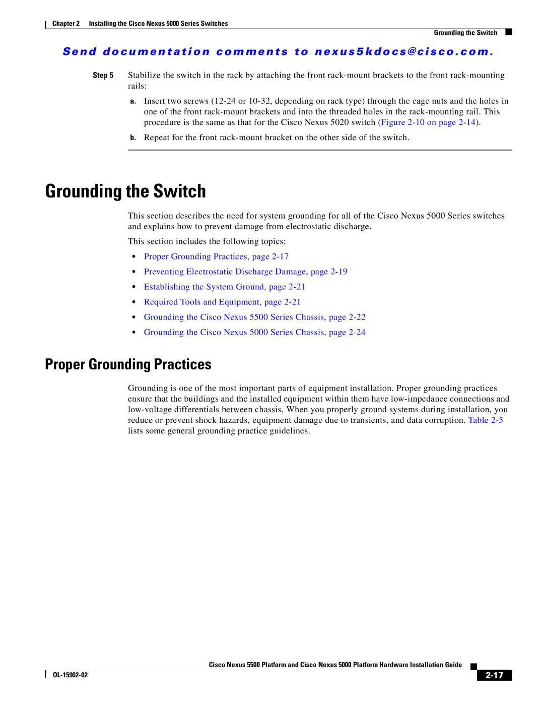 Cisco Systems 5000 manual Grounding the Switch, Proper Grounding Practices 