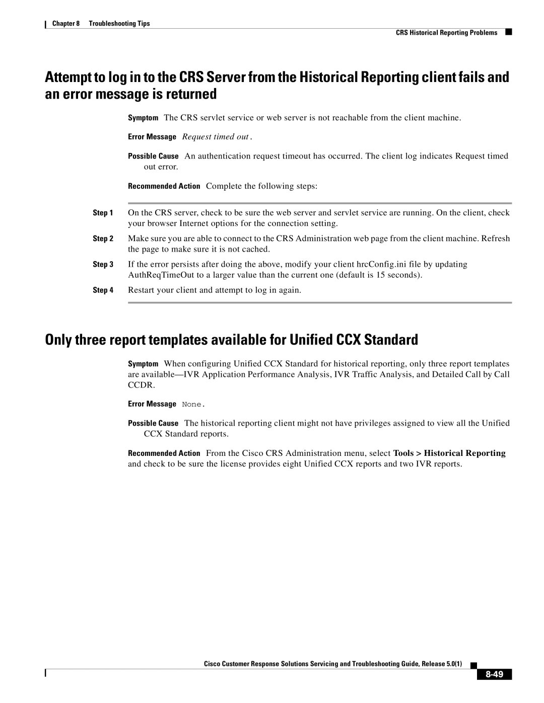 Cisco Systems 5.0(1) manual Error Message Request timed out 