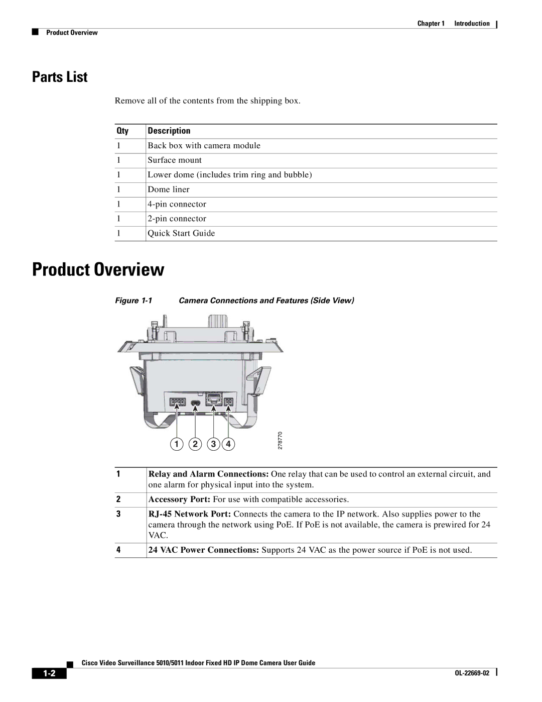 Cisco Systems 5011, 5010 manual Product Overview, Parts List 