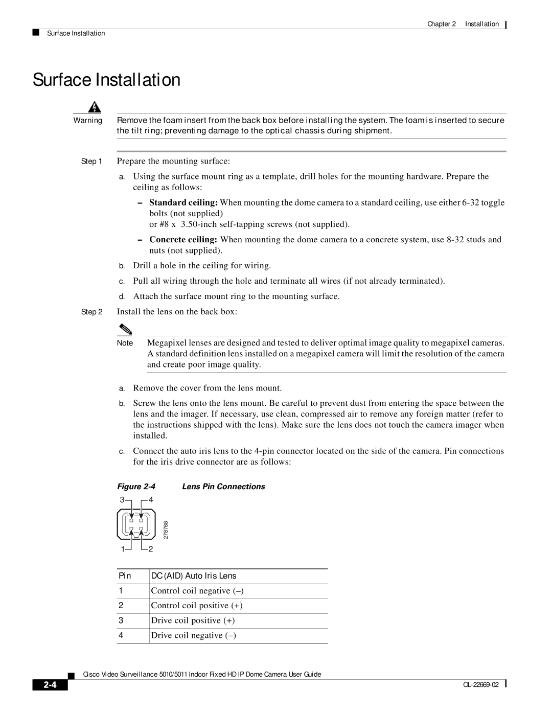 Cisco Systems 5011, 5010 manual Surface Installation 