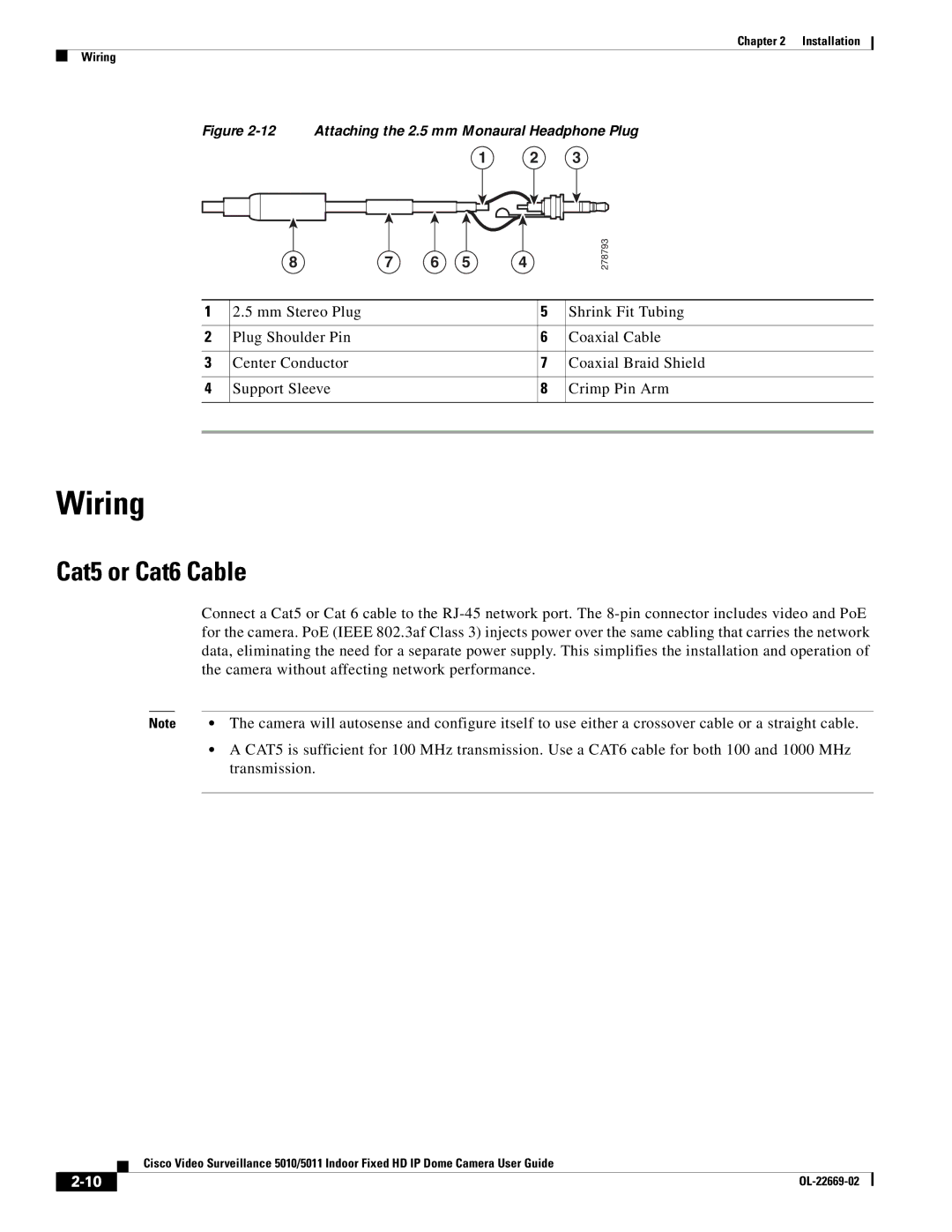 Cisco Systems 5011, 5010 manual Wiring, Cat5 or Cat6 Cable 