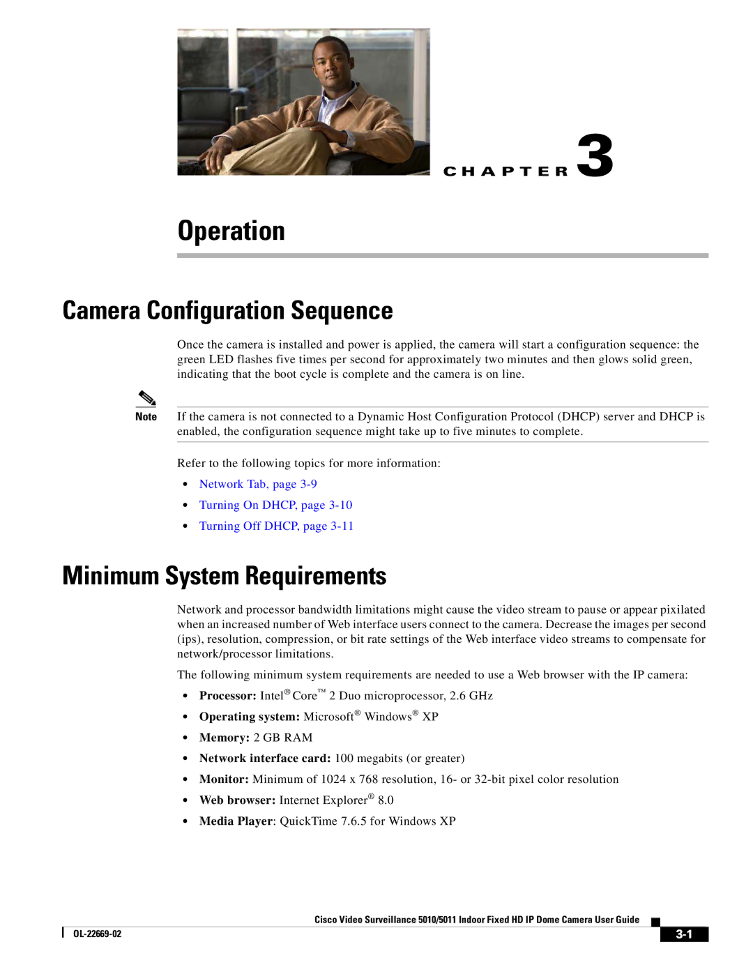 Cisco Systems 5010, 5011 manual Camera Configuration Sequence, Minimum System Requirements 