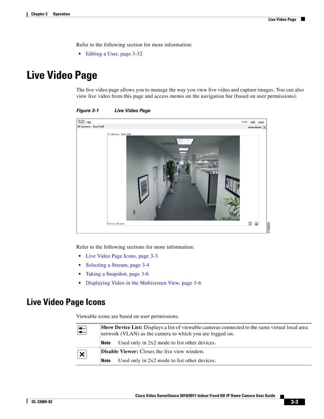 Cisco Systems 5010, 5011 manual Live Video Page Icons 