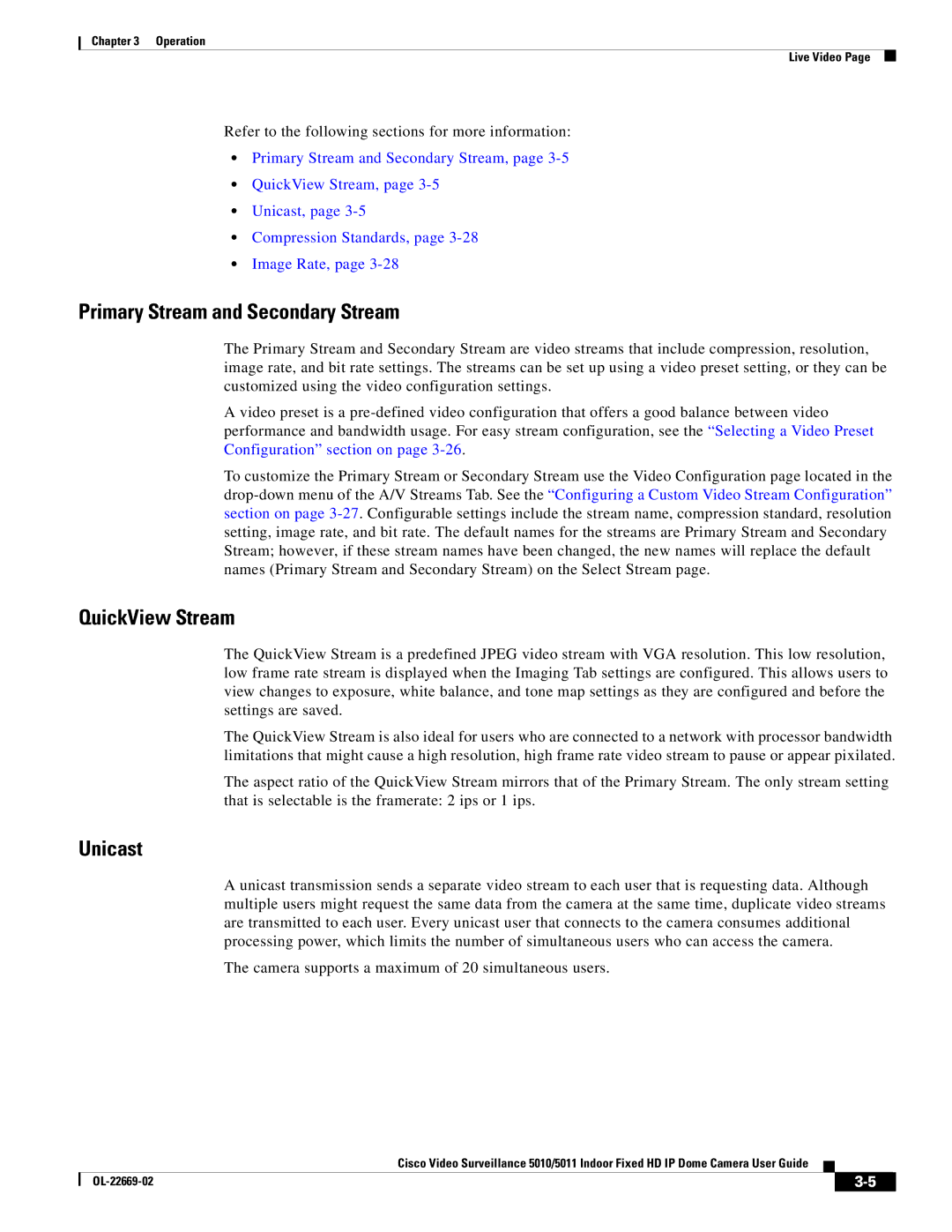 Cisco Systems 5010, 5011 manual Primary Stream and Secondary Stream, QuickView Stream, Unicast 