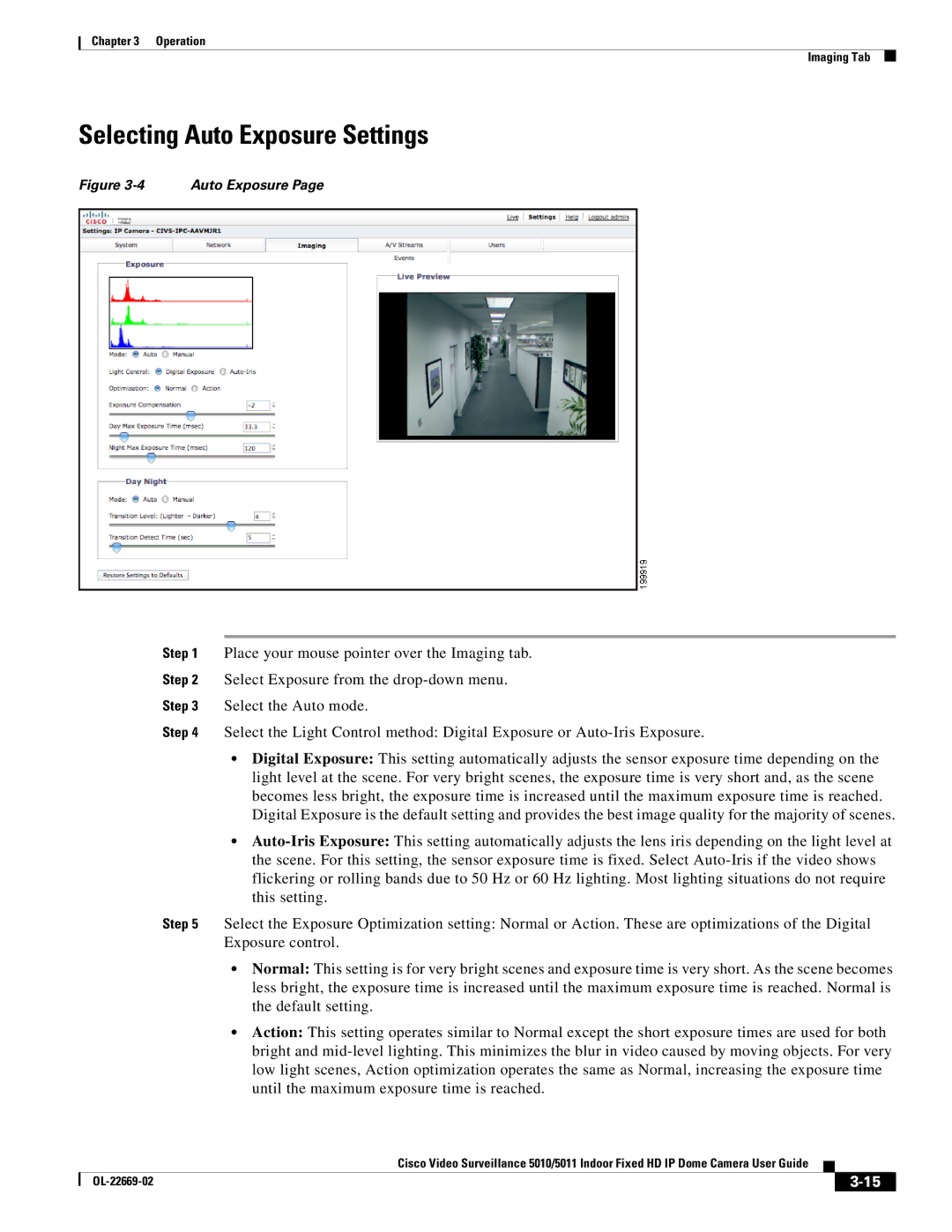 Cisco Systems 5010, 5011 manual Selecting Auto Exposure Settings 