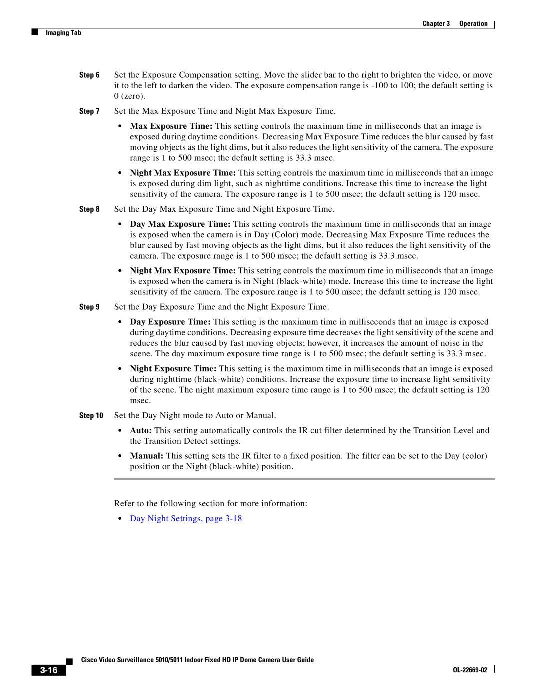 Cisco Systems 5011, 5010 manual Day Night Settings 