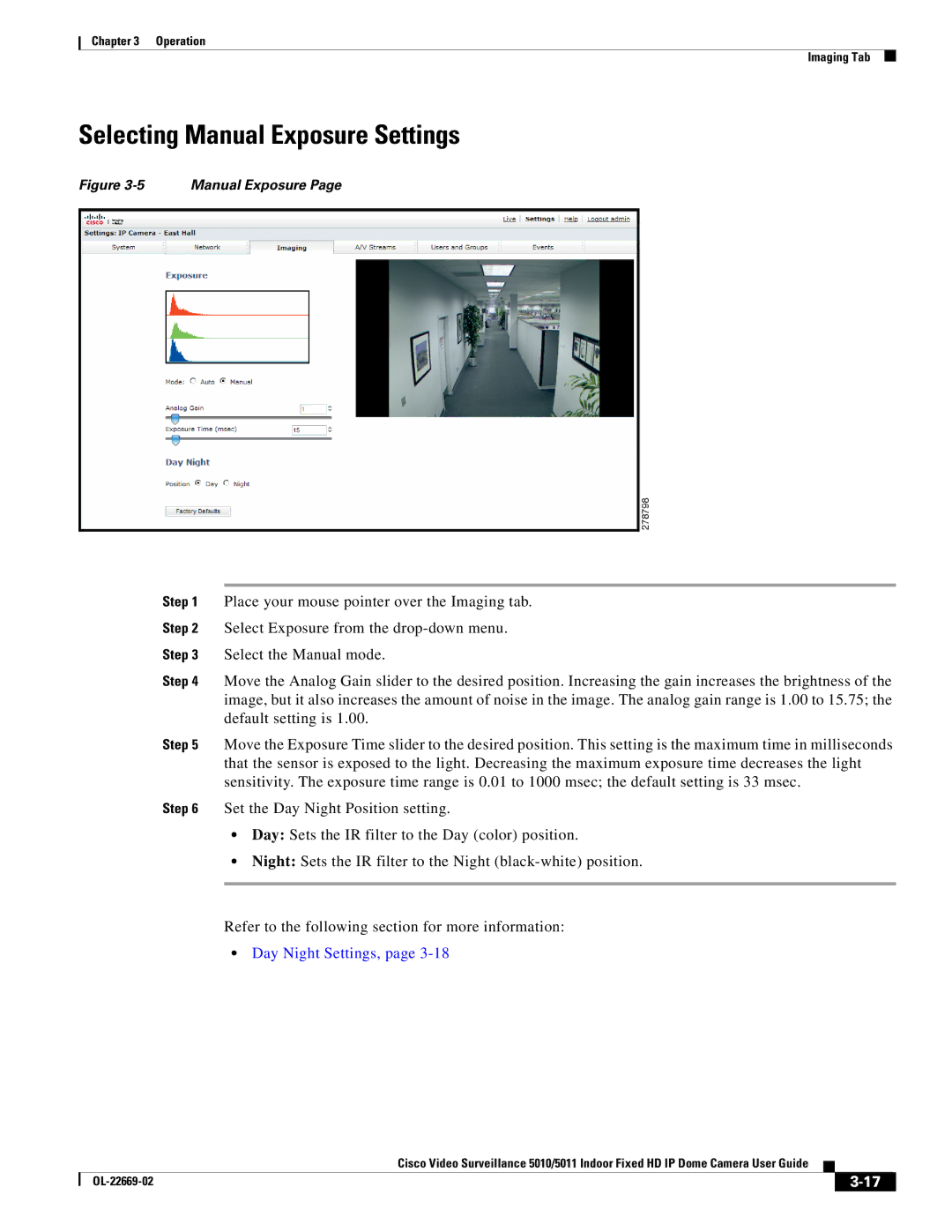 Cisco Systems 5010, 5011 manual Selecting Manual Exposure Settings 