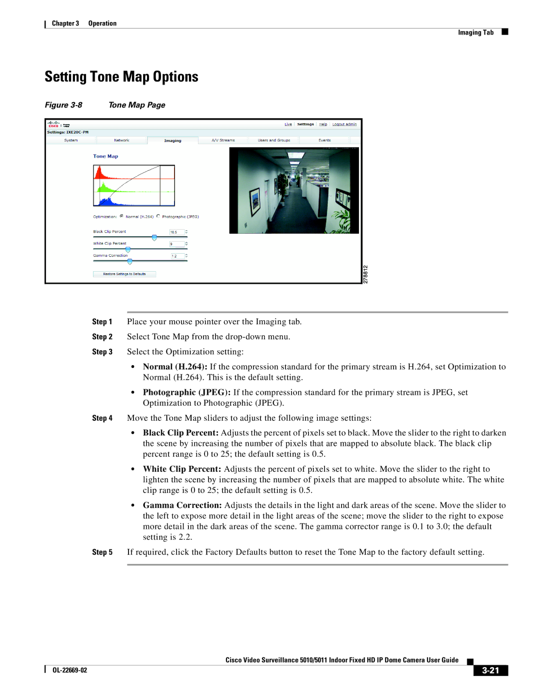 Cisco Systems 5010, 5011 manual Setting Tone Map Options 