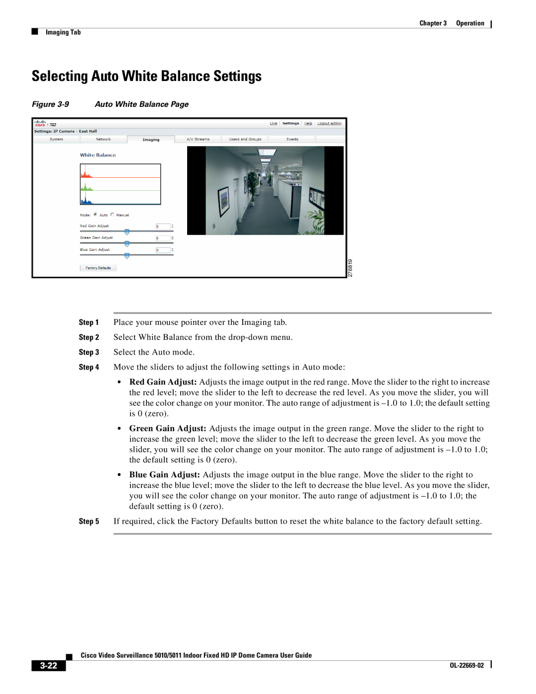 Cisco Systems 5011, 5010 manual Selecting Auto White Balance Settings 