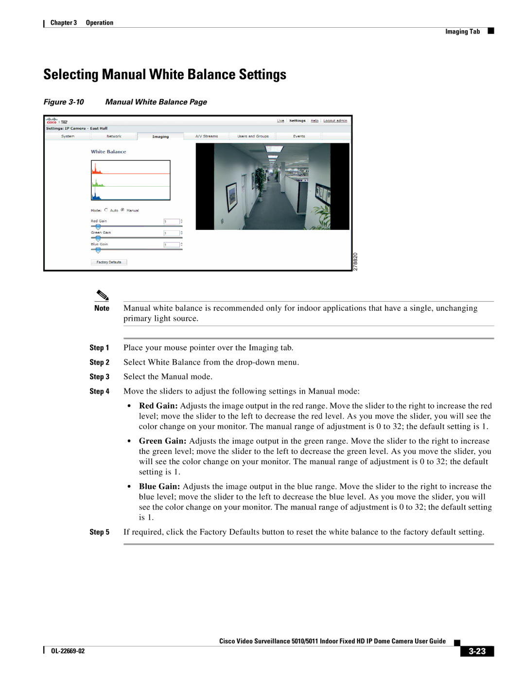 Cisco Systems 5010, 5011 manual Selecting Manual White Balance Settings 