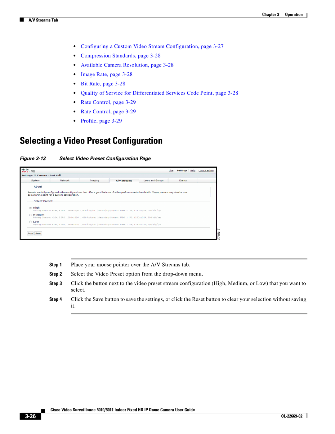 Cisco Systems 5011, 5010 manual Selecting a Video Preset Configuration, Select Video Preset Configuration 