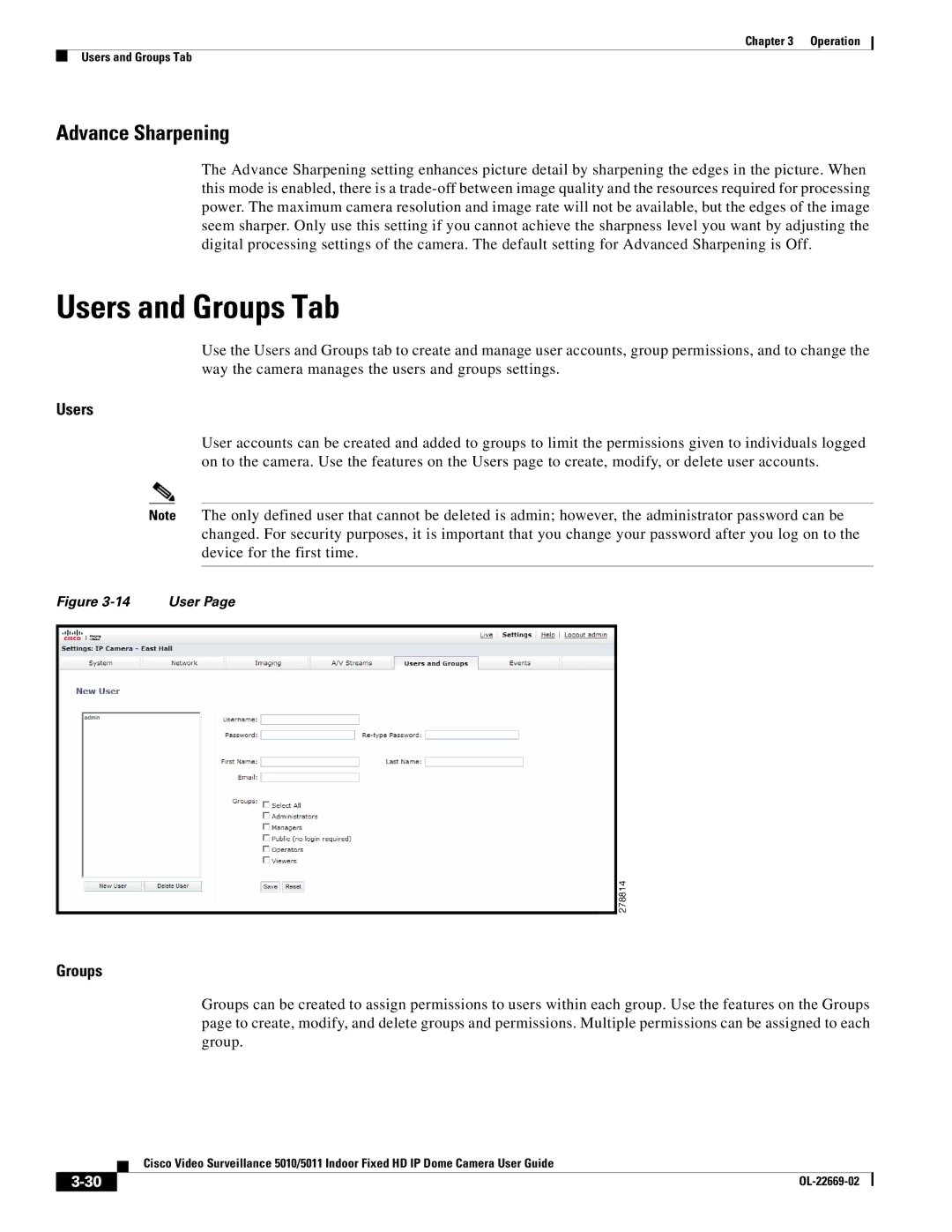 Cisco Systems 5011, 5010 manual Users and Groups Tab, Advance Sharpening 