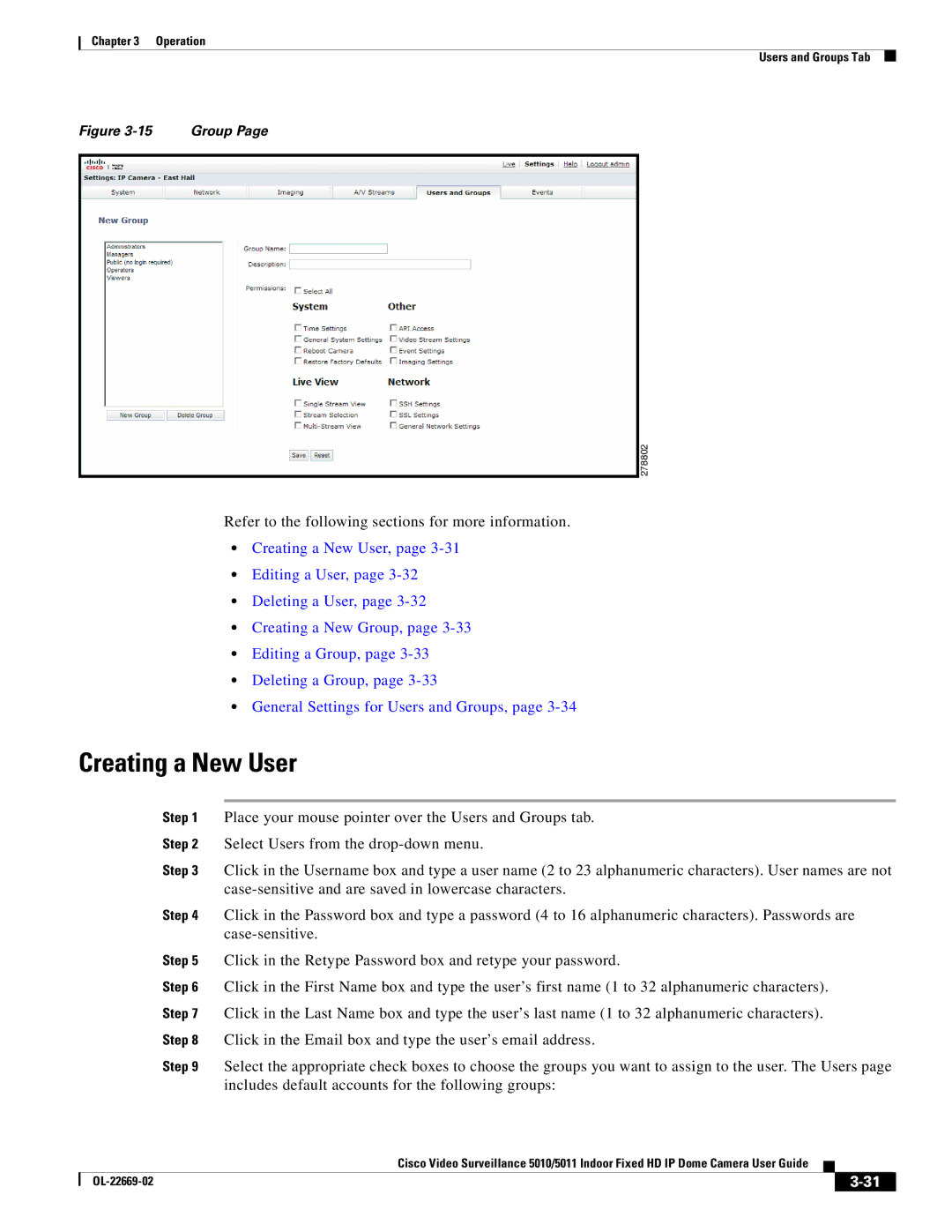 Cisco Systems 5010, 5011 manual Creating a New User, Includes default accounts for the following groups 