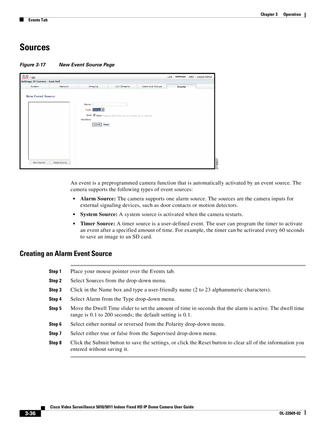 Cisco Systems 5011, 5010 manual Sources, Creating an Alarm Event Source 