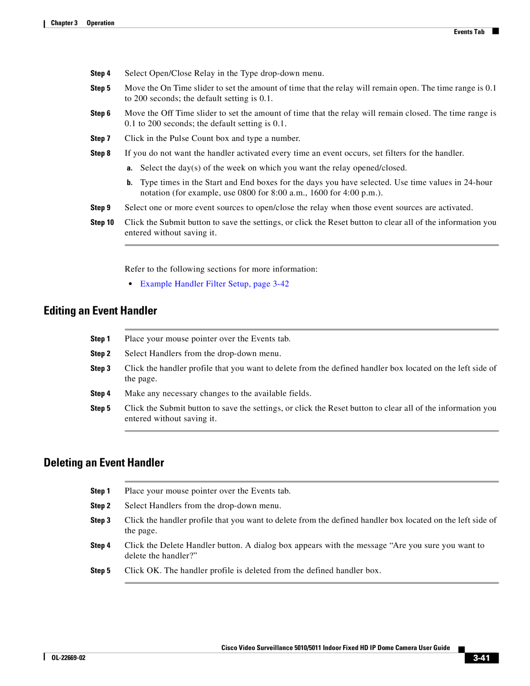 Cisco Systems 5010, 5011 manual Editing an Event Handler, Deleting an Event Handler 