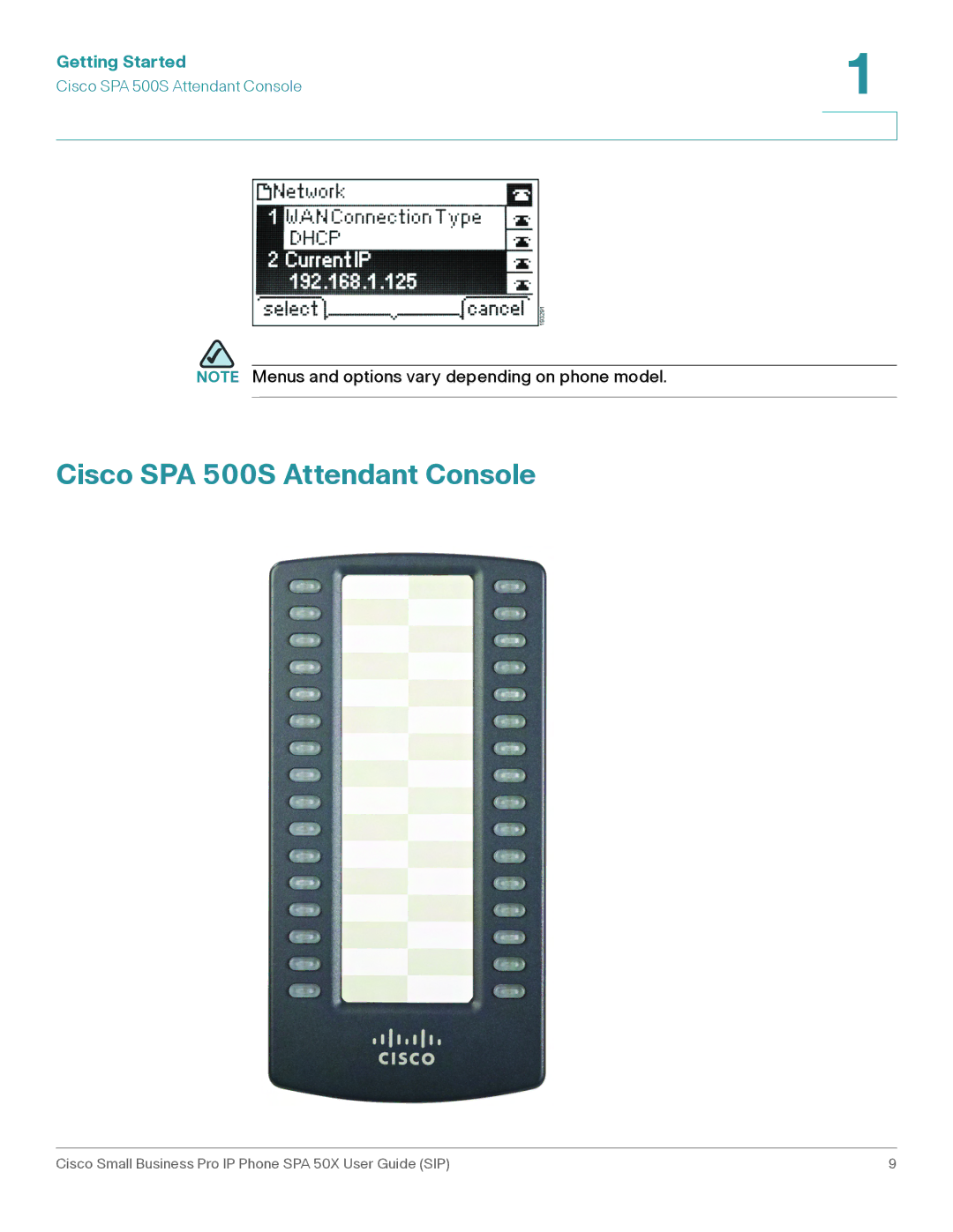 Cisco Systems 509G manual Cisco SPA 500S Attendant Console 