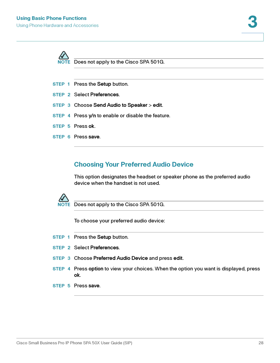 Cisco Systems 509G manual Choosing Your Preferred Audio Device, Select Preferences Choose Send Audio to Speaker edit 