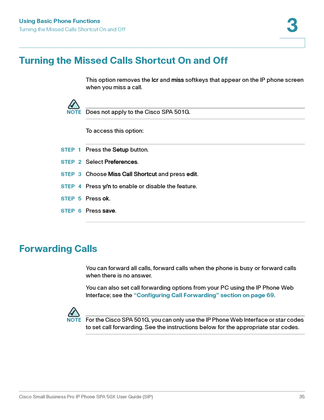 Cisco Systems 509G manual Turning the Missed Calls Shortcut On and Off, Forwarding Calls 