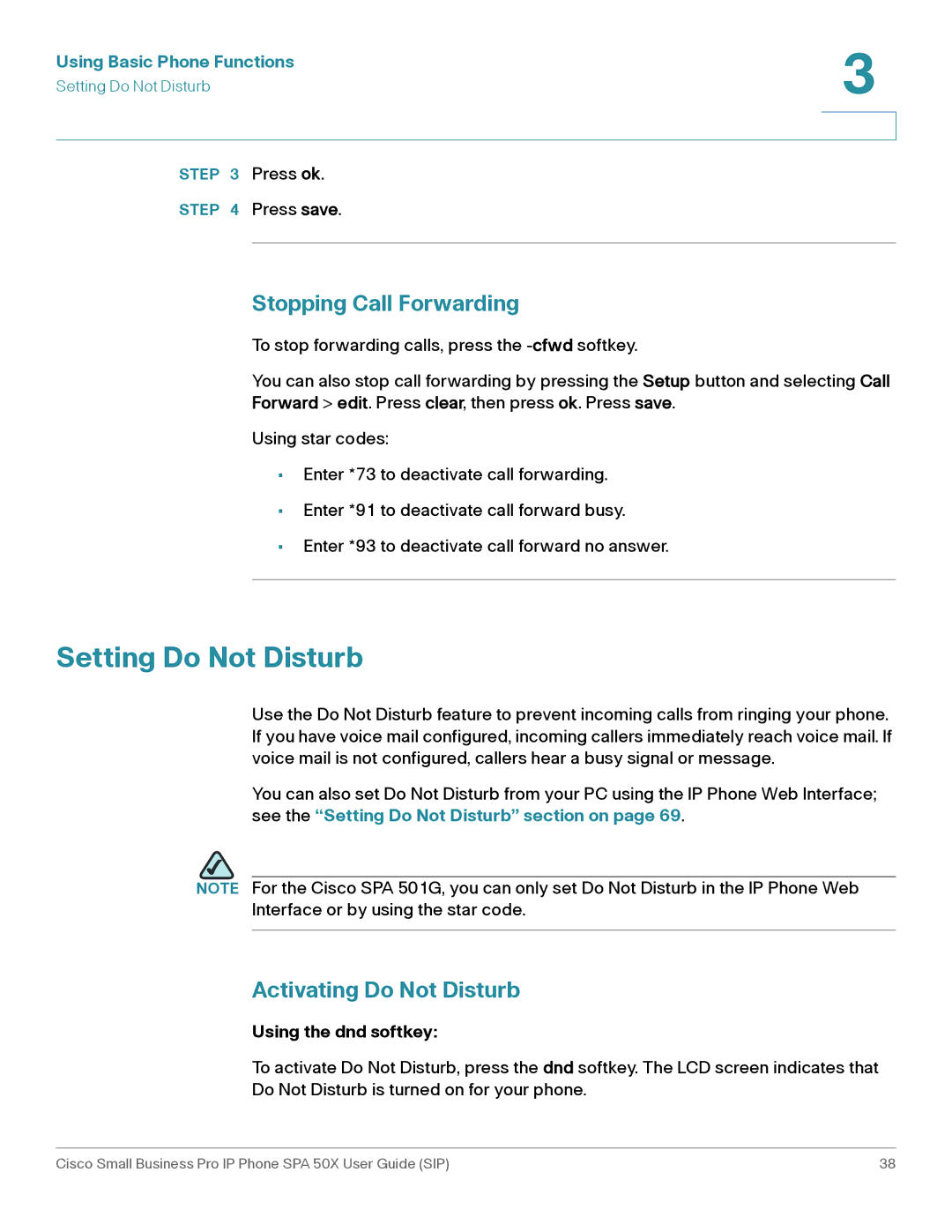 Cisco Systems 509G Setting Do Not Disturb, Stopping Call Forwarding, Activating Do Not Disturb, Using the dnd softkey 