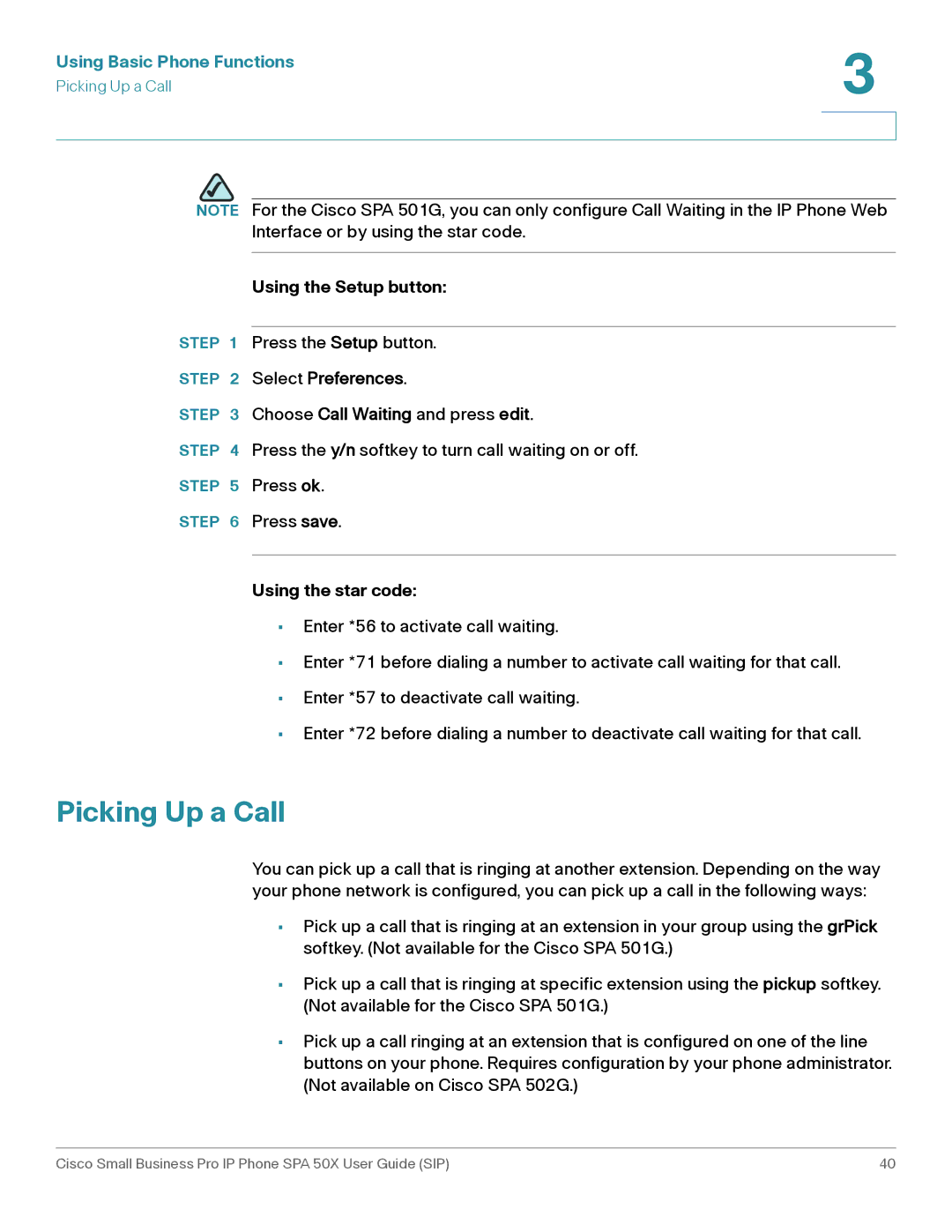 Cisco Systems 509G manual Picking Up a Call, Select Preferences 