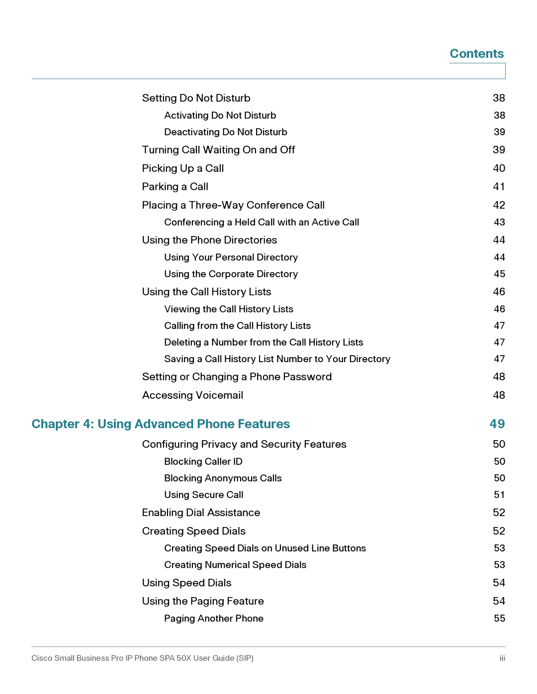 Cisco Systems 509G manual Using Advanced Phone Features, Contents 