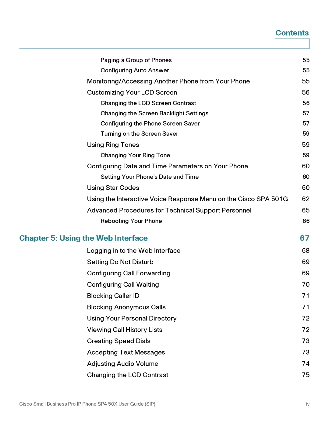 Cisco Systems 509G manual Contents, Using the Web Interface 