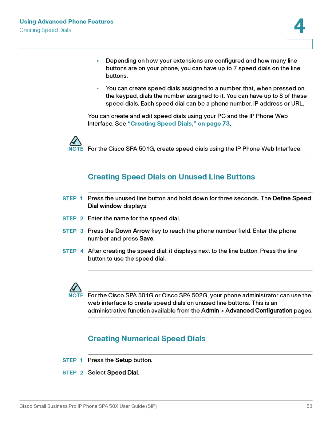 Cisco Systems 509G manual Creating Speed Dials on Unused Line Buttons, Creating Numerical Speed Dials, Select Speed Dial 