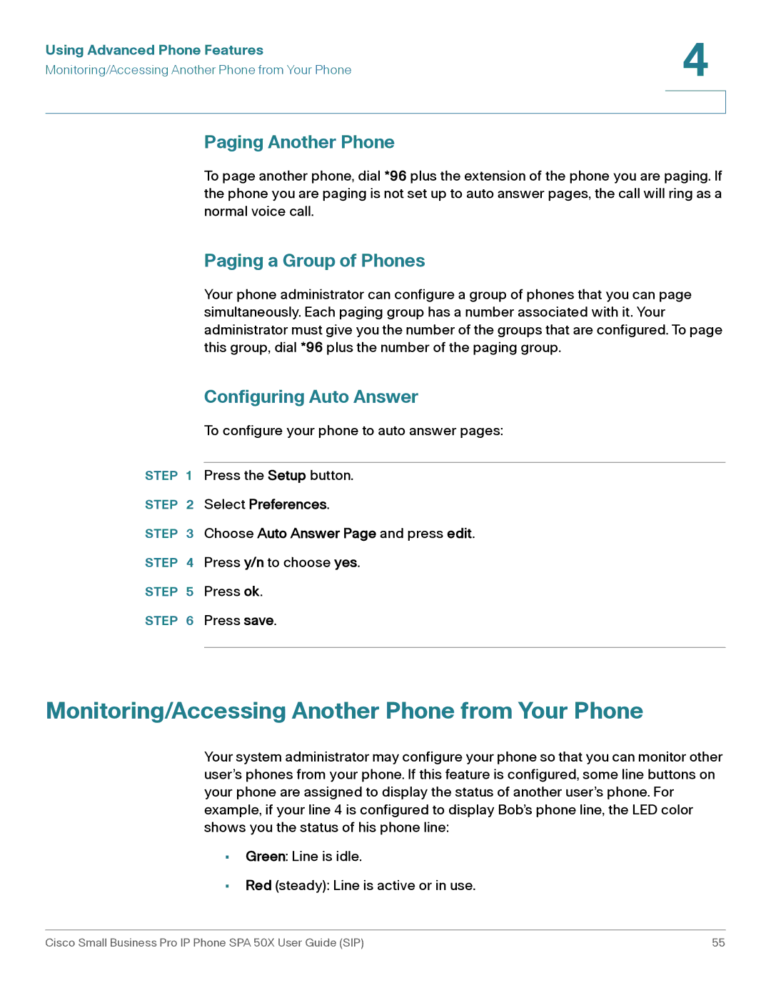 Cisco Systems 509G Monitoring/Accessing Another Phone from Your Phone, Paging Another Phone, Paging a Group of Phones 