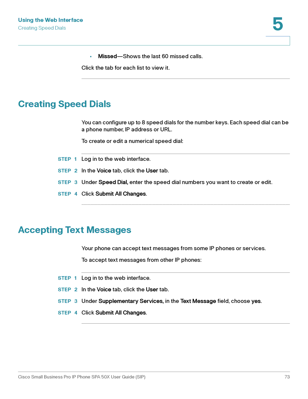 Cisco Systems 509G manual Creating Speed Dials, Accepting Text Messages 