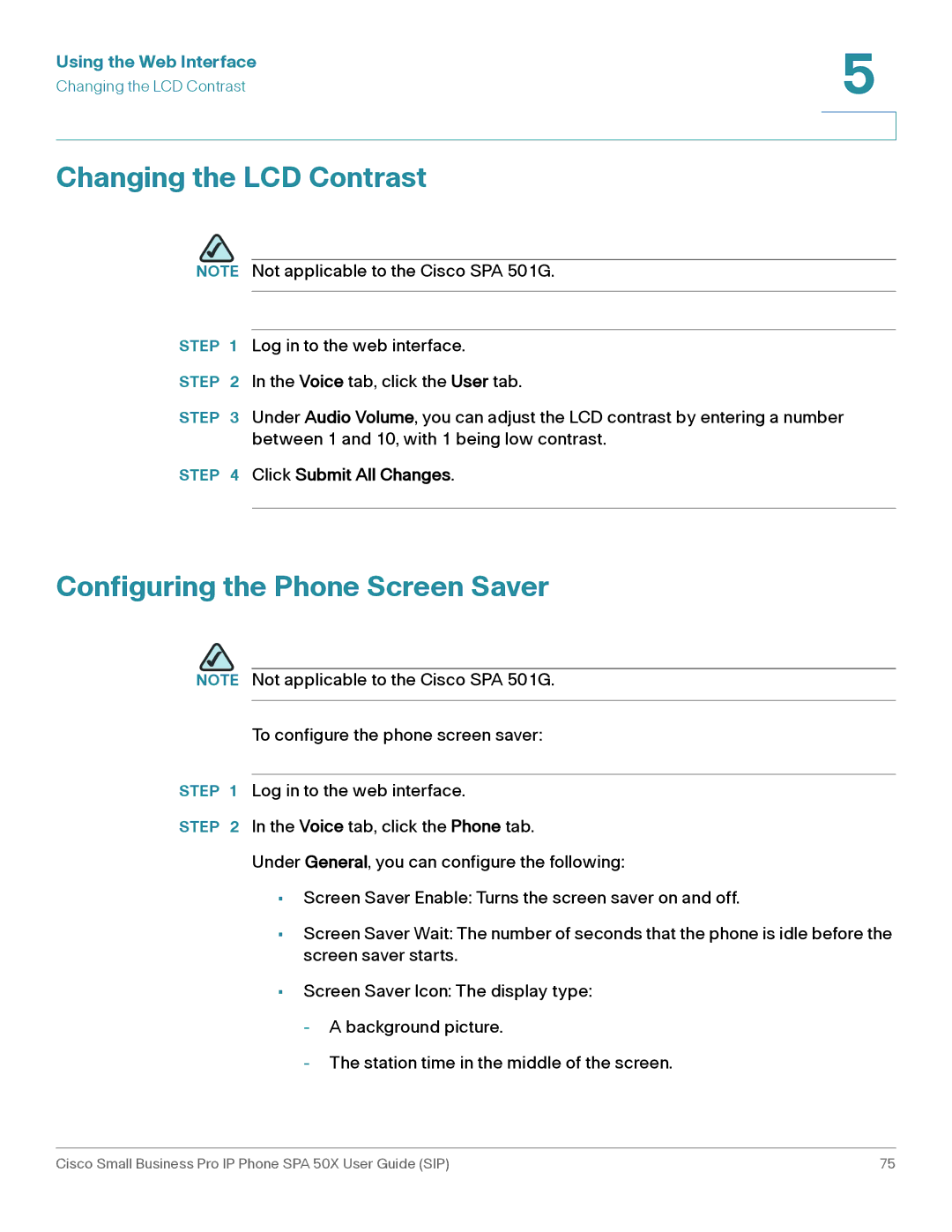 Cisco Systems 509G manual Changing the LCD Contrast, Configuring the Phone Screen Saver 