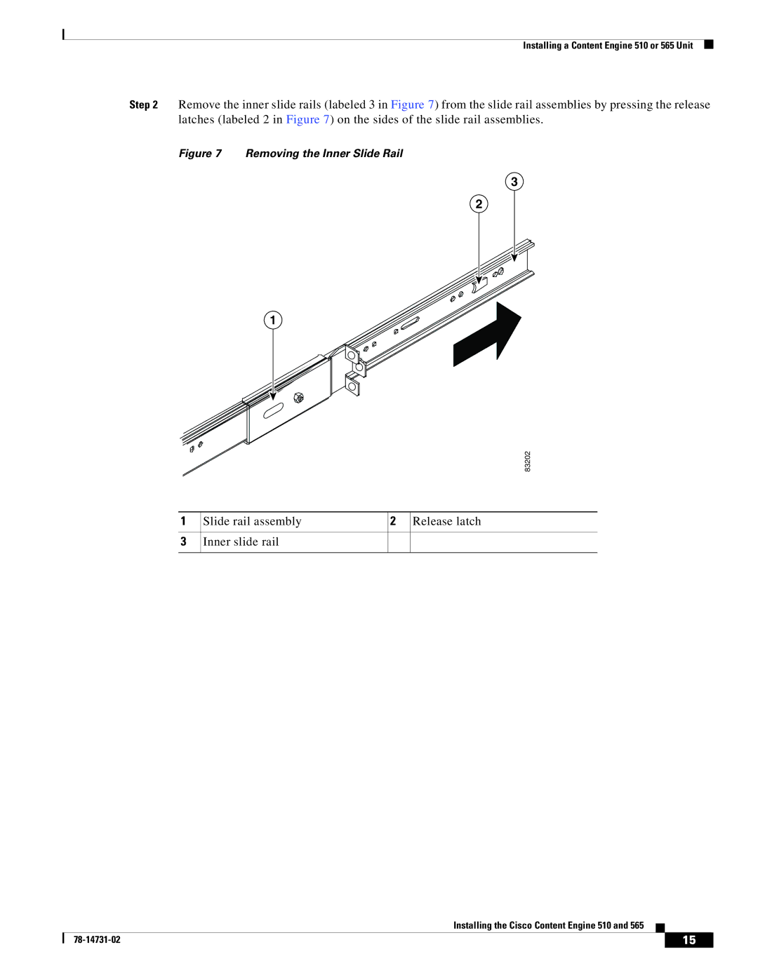 Cisco Systems 565, 510 installation instructions Slide rail assembly Release latch Inner slide rail 