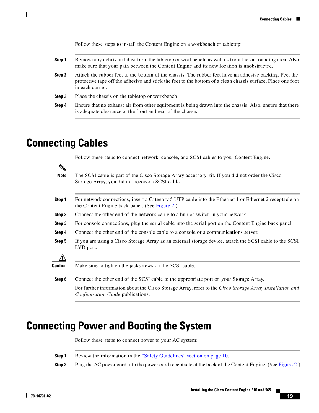 Cisco Systems 565, 510 installation instructions Connecting Cables, Connecting Power and Booting the System 