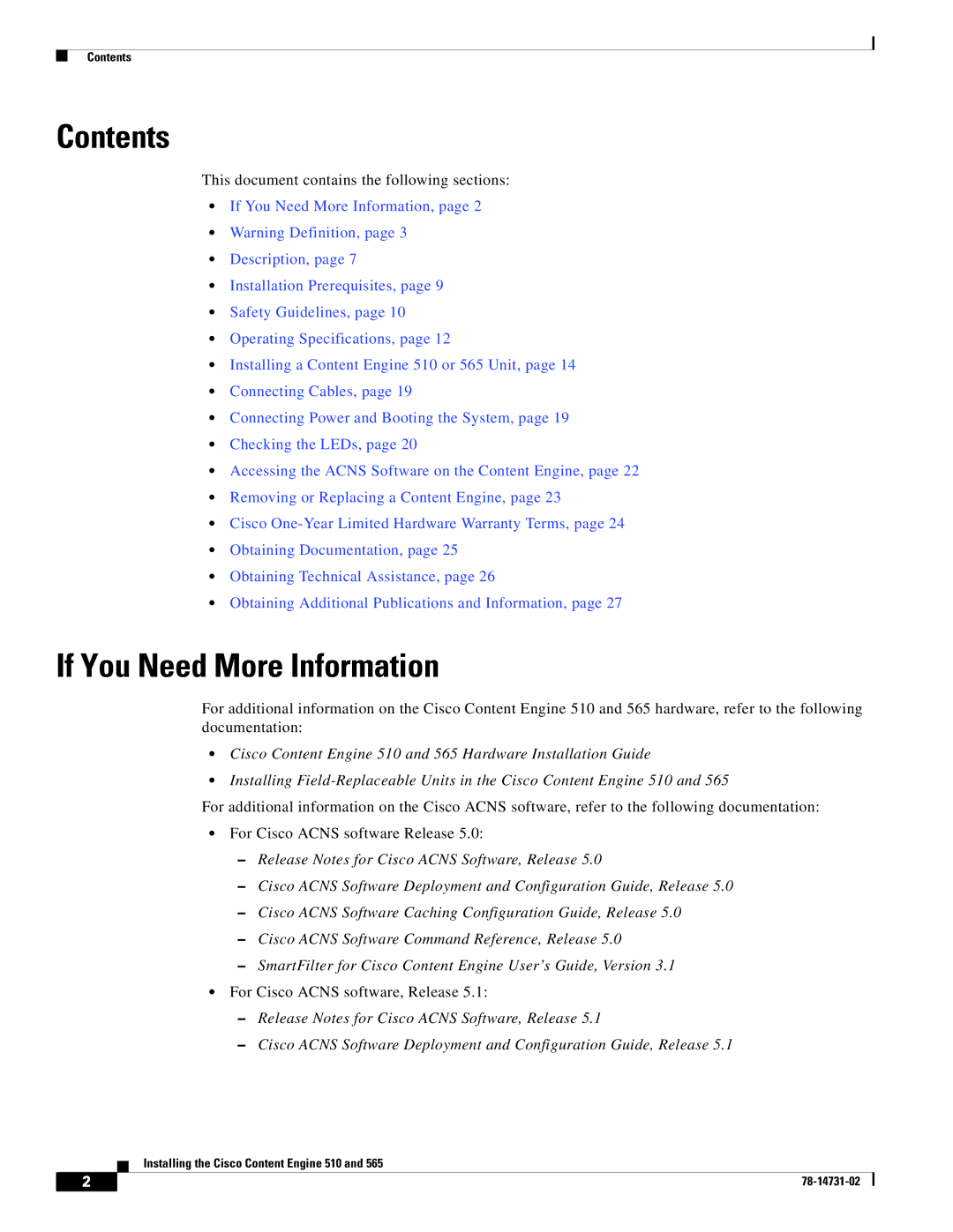 Cisco Systems 510, 565 installation instructions Contents, If You Need More Information 