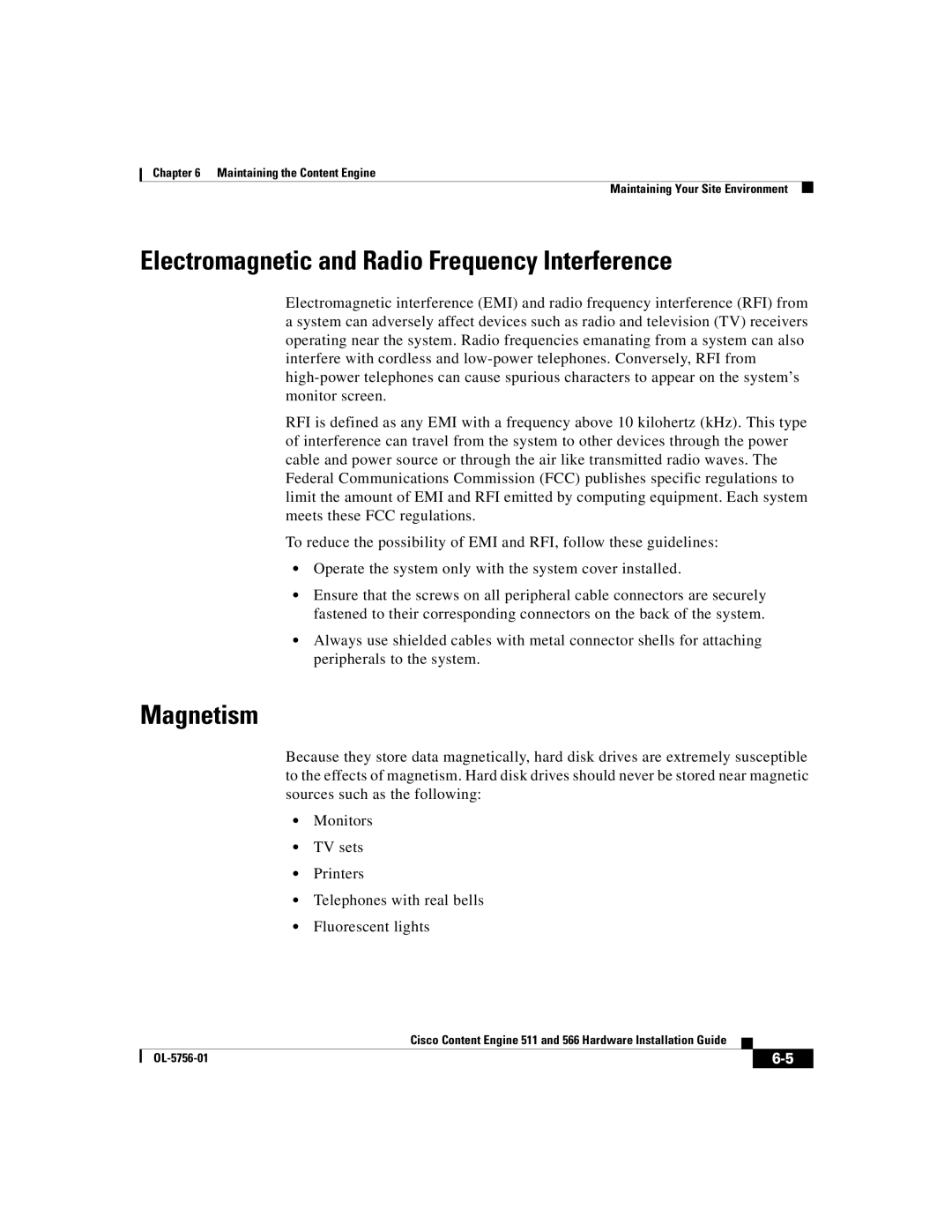 Cisco Systems 566, 511 manual Electromagnetic and Radio Frequency Interference, Magnetism 