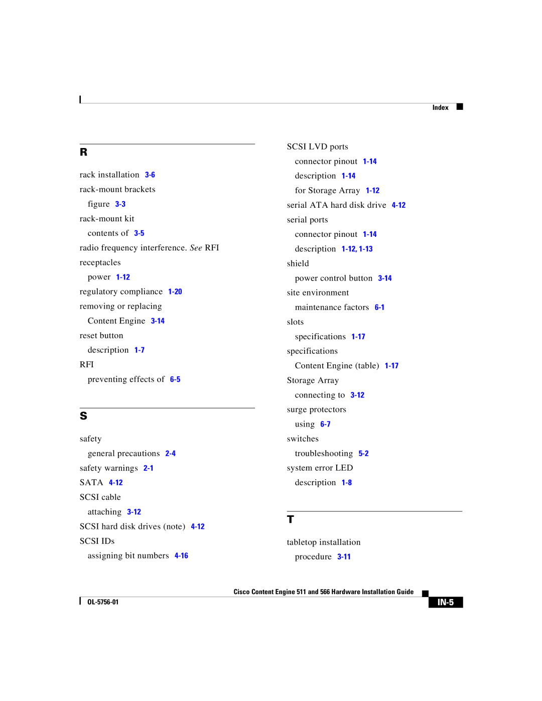 Cisco Systems 566, 511 manual Rfi, IN-5 